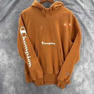 Vintage Champion Reverse Weave  Hoodie Mens Medium Orange Long Sleeve Pullover